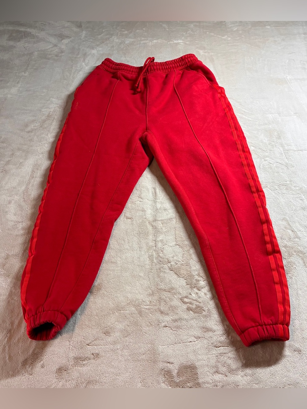 Adidas x Ivy Park Unisex Adult Size L Red Striped Heavyweight Cotton Sweatpants